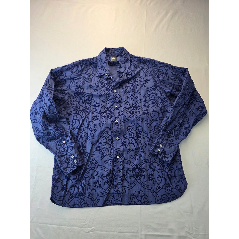Ike Behar New York Mens Purple Flocked Damask Button Down Shirt Large L Long Slv